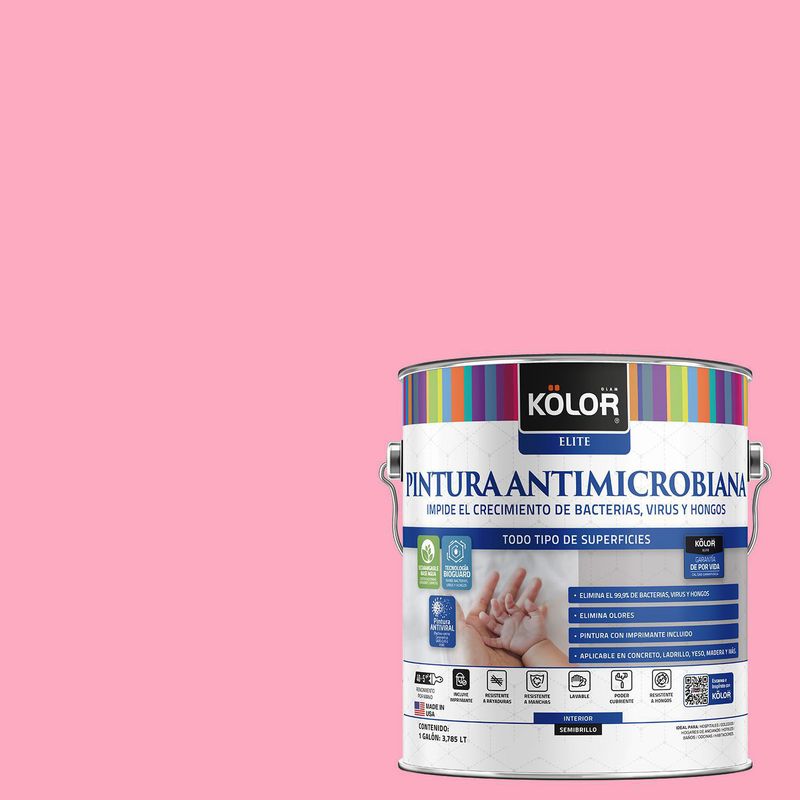 KOLOR - Pintura Antimicrobiana Semibrillante 1 galón(es) Rosado Kermán