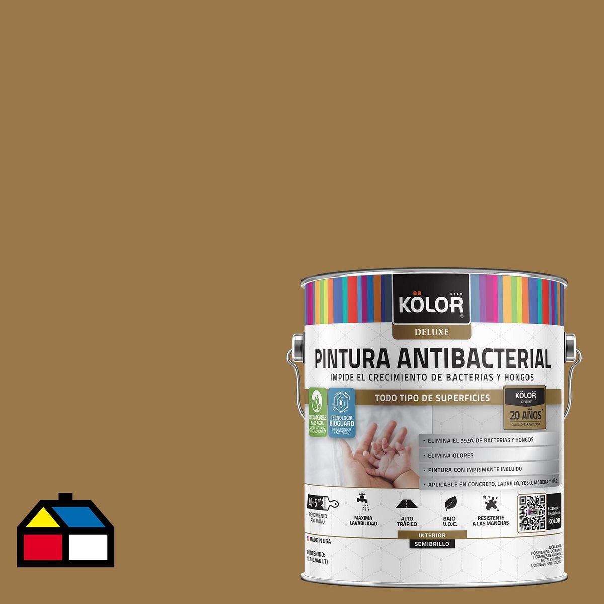 KOLOR - Pintura Antimicrobiana 1 galón(es) Semibrillante Café Saidia