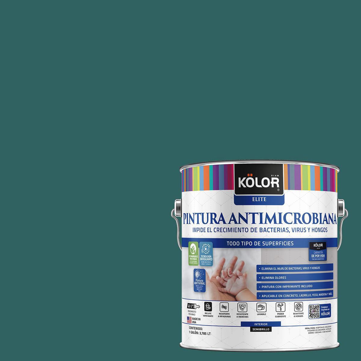 KOLOR - Pintura Antimicrobiana 1 galón(es) Semibrillante Verde Mon Repos