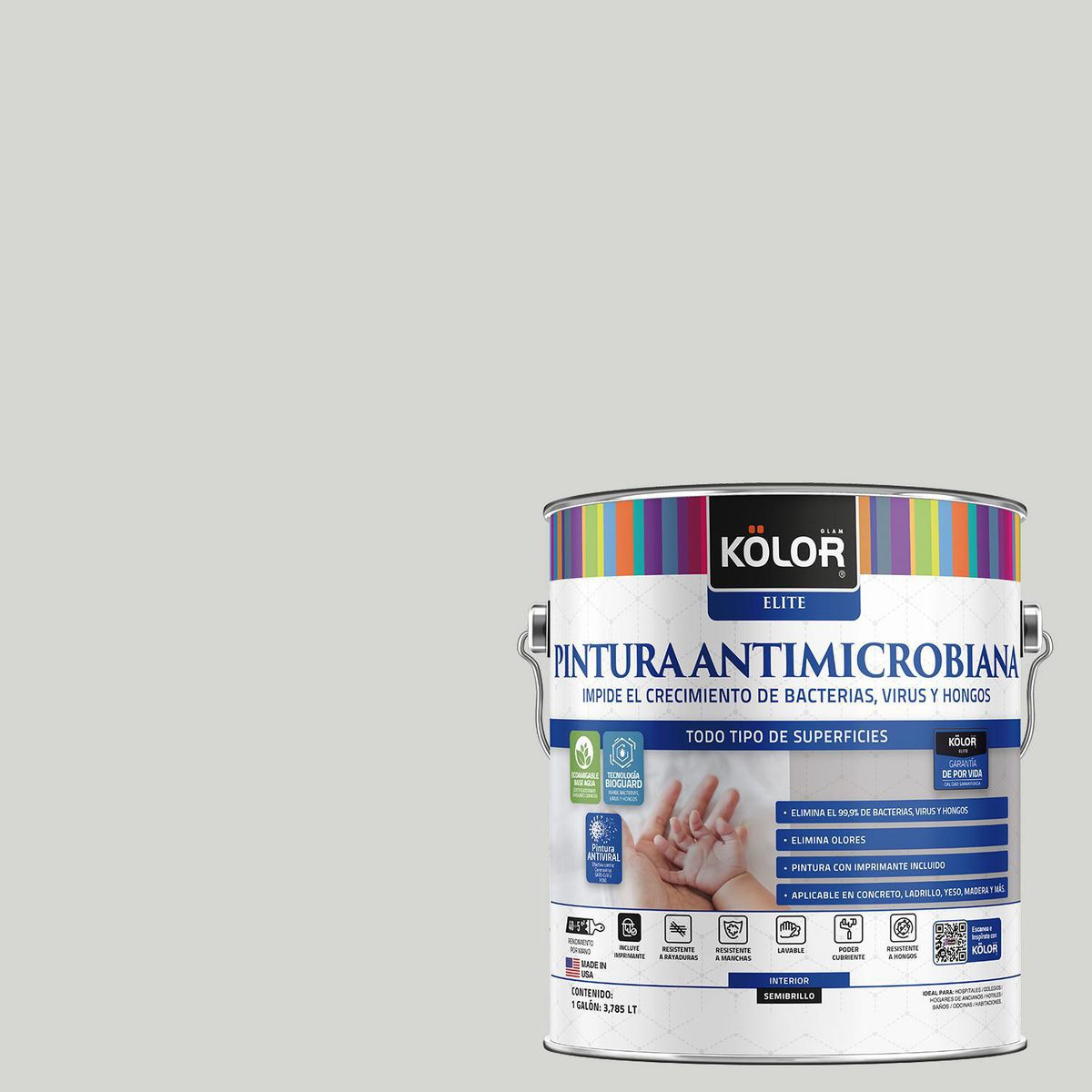 KOLOR - Pintura Antimicrobiana Semibrillante 1 galón(es) Gris Cotonú 