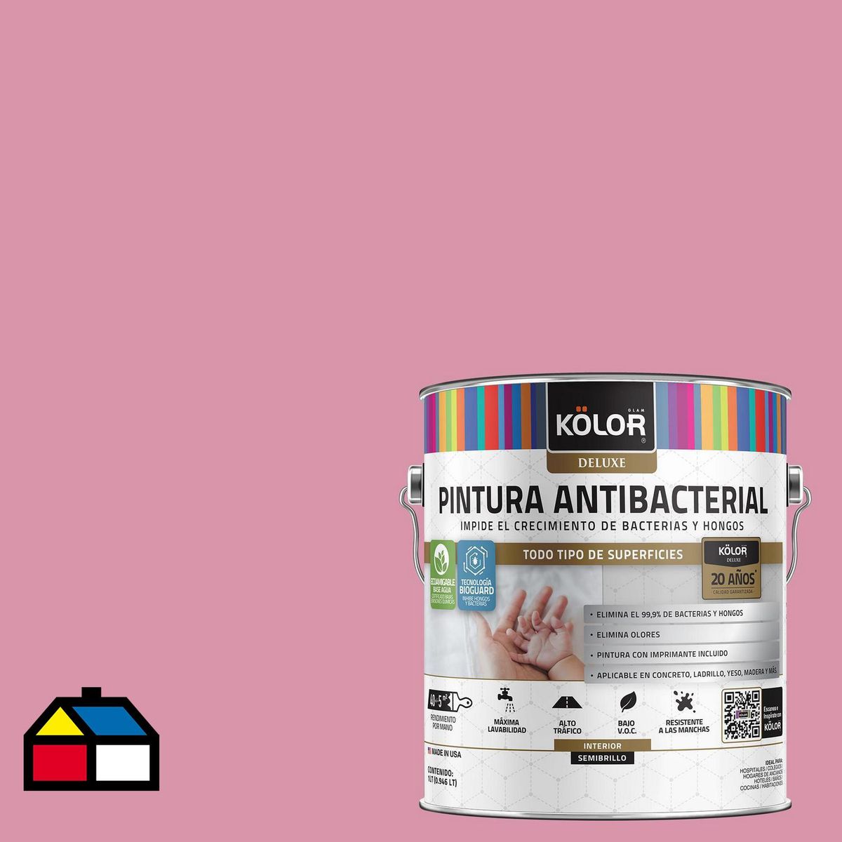 KOLOR - Pintura Antimicrobiana 1 galón(es) Semibrillante Rosado Tetuan