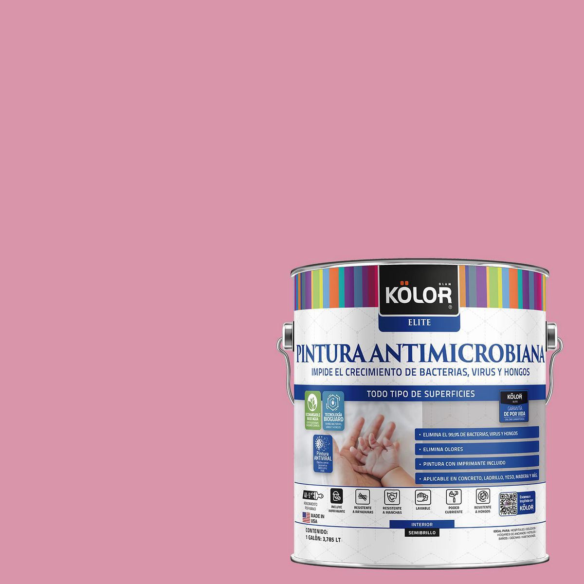 KOLOR - Pintura Antimicrobiana 1 galón(es) Semibrillante Rosado Tetuan
