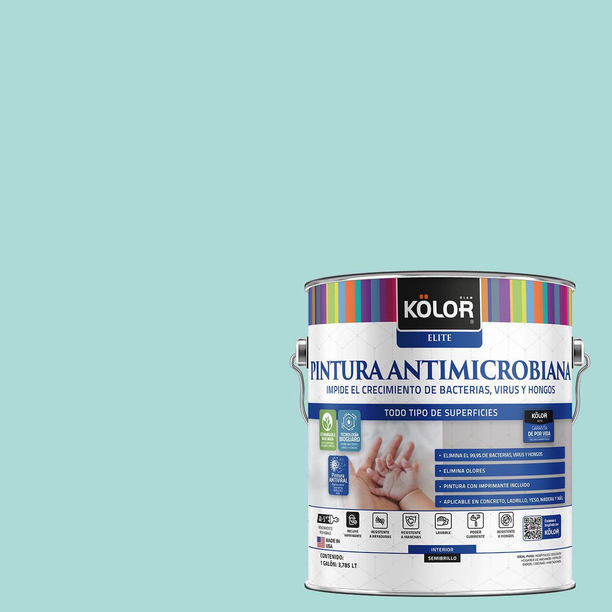 KOLOR - Pintura Antimicrobiana Semibrillante 1 galón(es) Verde Lutak 