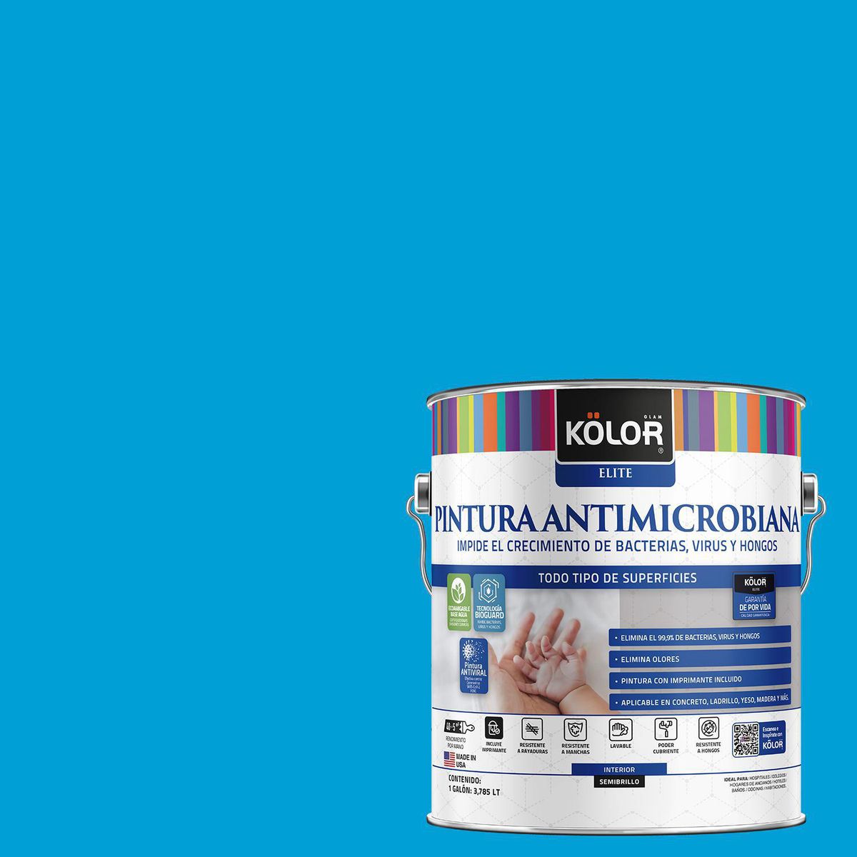 KOLOR - Pintura Antimicrobiana 1 galón(es) Semibrillante Celeste Cairo