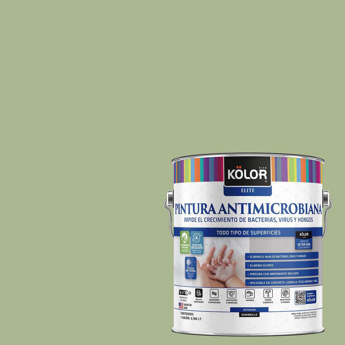 KOLOR - Pintura Antimicrobiana 1 galón(es) Semibrillante Verde Kodapa