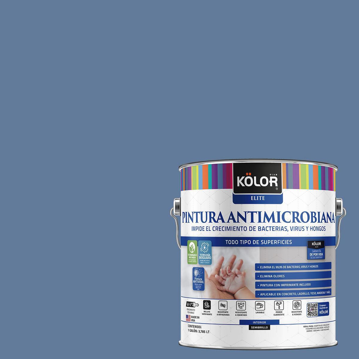 KOLOR - Pintura Antimicrobiana 1 galón(es) Semibrillante Azul Rajkot