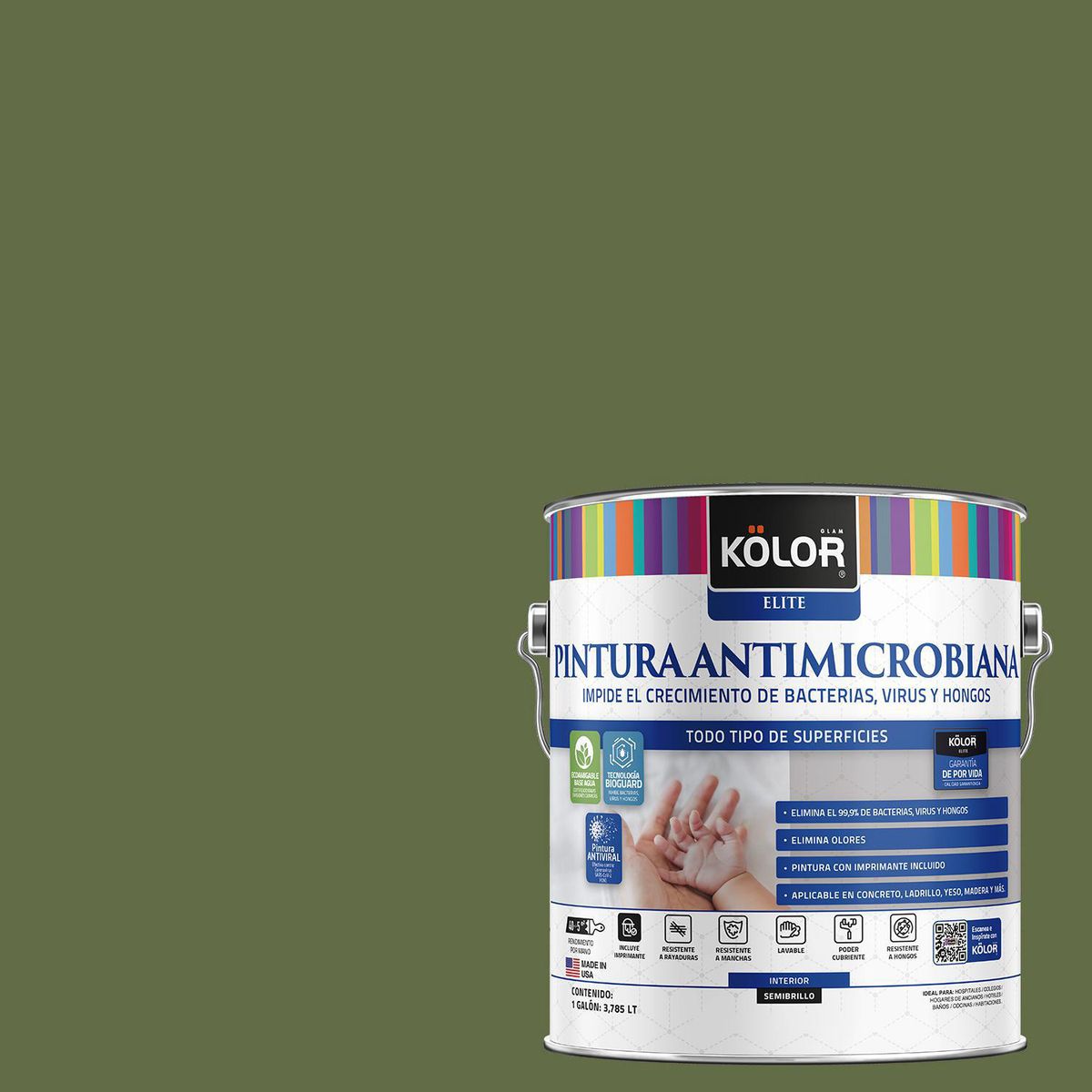 KOLOR - Pintura Antimicrobiana Semibrillante 1 galón(es) Verde Hollis 