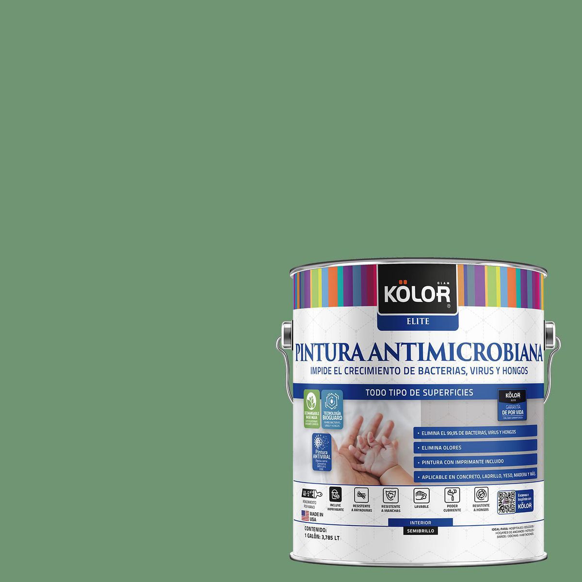 KOLOR - Pintura Antimicrobiana Semibrillante 1 galón(es) Verde Kurdzaly 