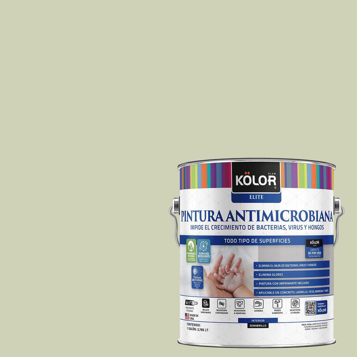 KOLOR - Pintura Antimicrobiana 1 galón(es) Semibrillante Verde Ashila