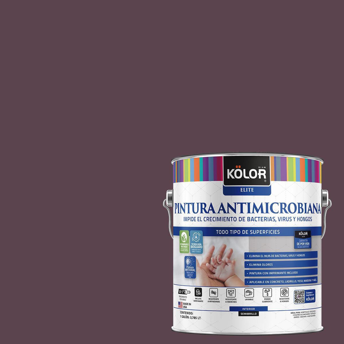 KOLOR - Pintura Antimicrobiana 1 galón(es) Semibrillante Púrpura Loring