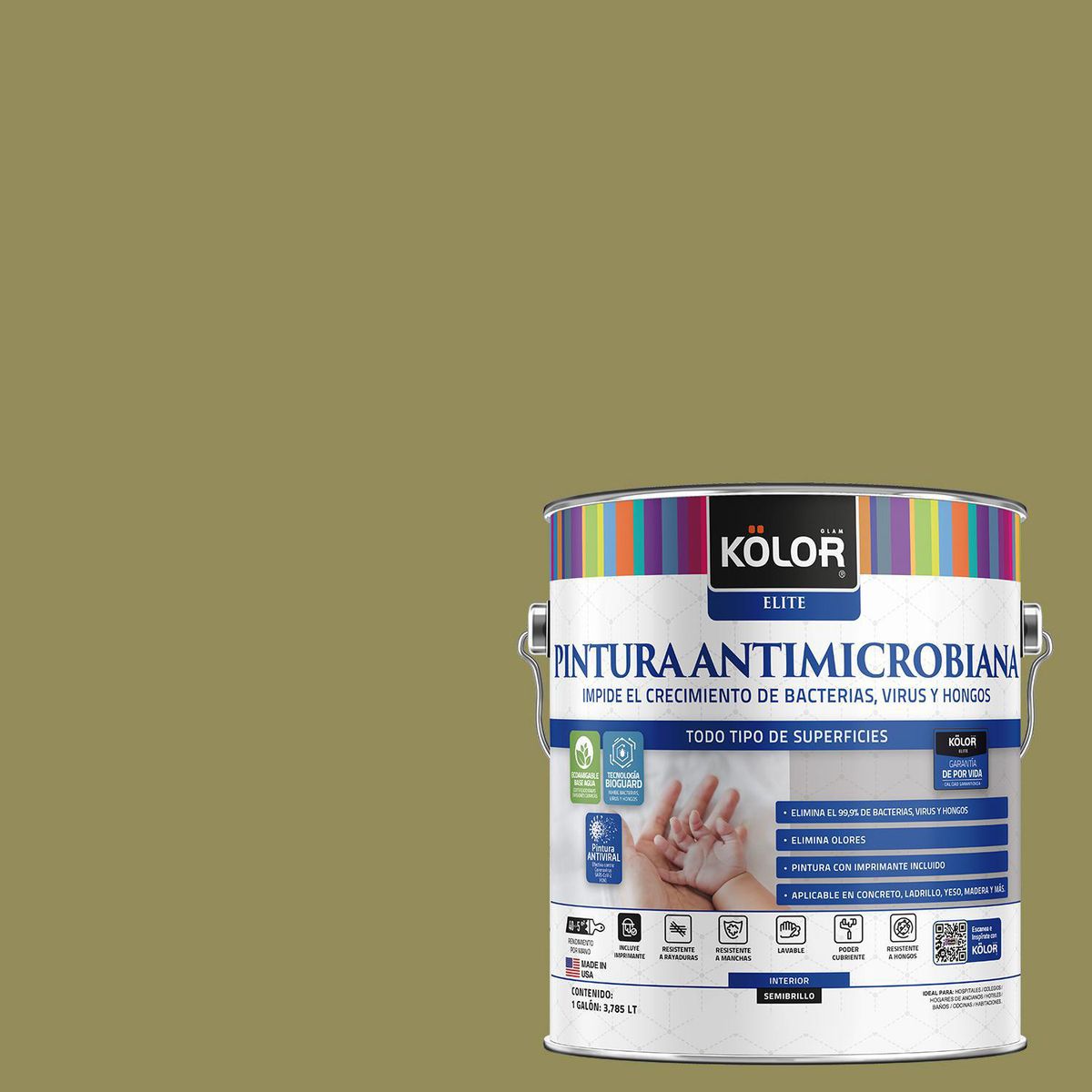 KOLOR - Pintura Antimicrobiana 1 galón(es) Semibrillante Verde Arbatax