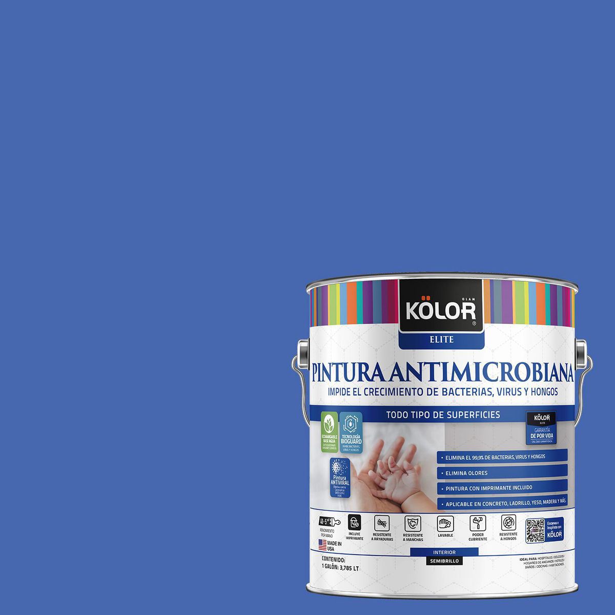 KOLOR - Pintura Antimicrobiana 1 galón(es) Semibrillante Azul Pali