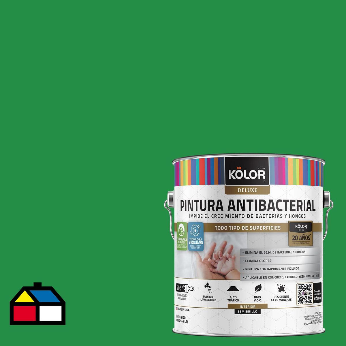 KOLOR - Pintura Antimicrobiana 1 galón(es) Semibrillante Verde Salamanca