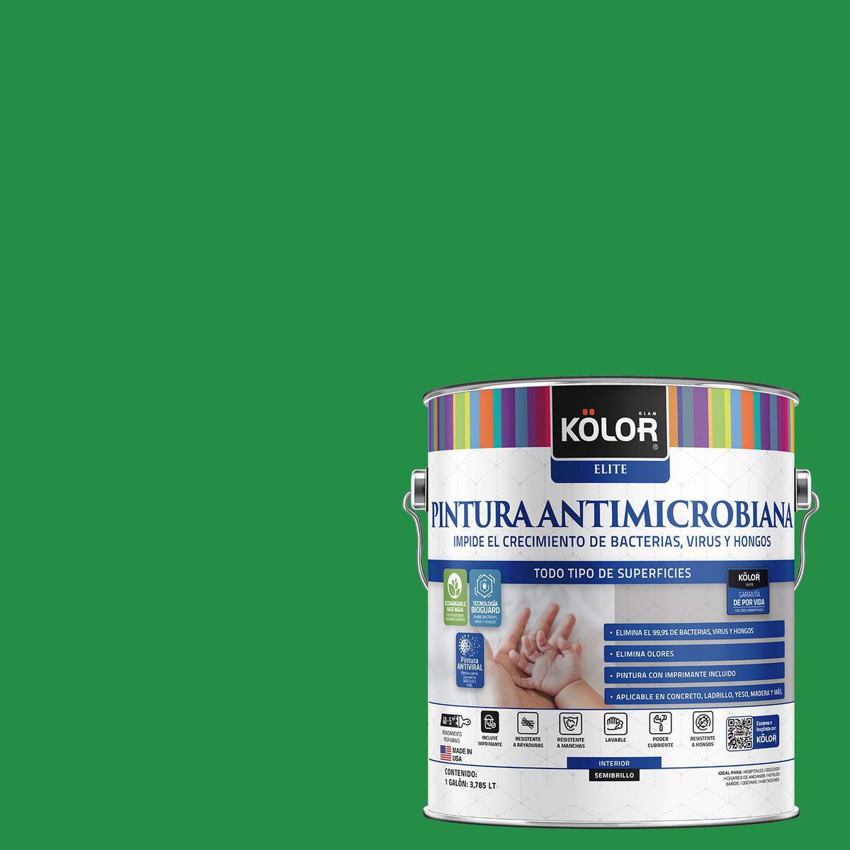 KOLOR - Pintura Antimicrobiana 1 galón(es) Semibrillante Verde Salamanca