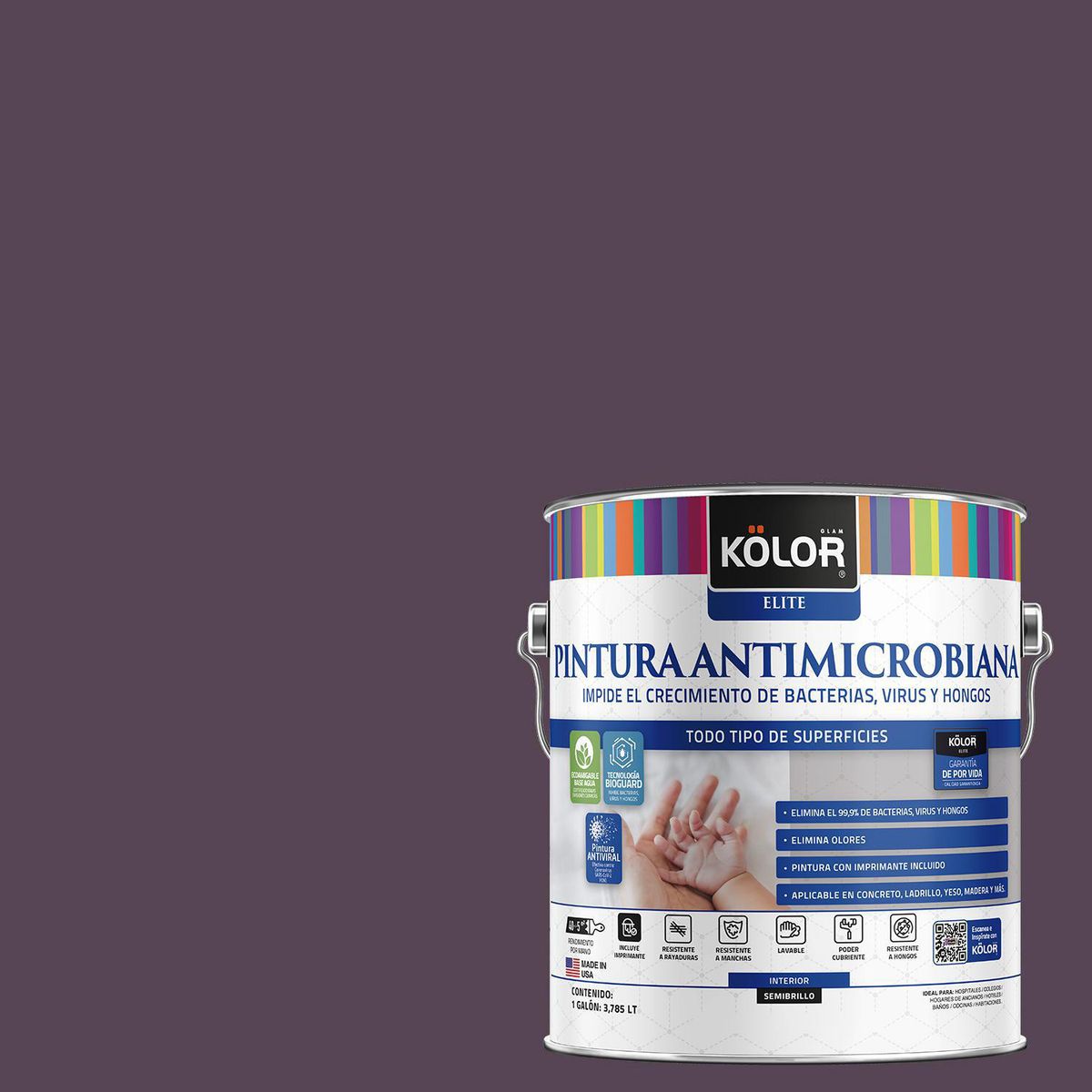 KOLOR - Pintura Antimicrobiana 1 galón(es) Semibrillante Púrpura Constanta