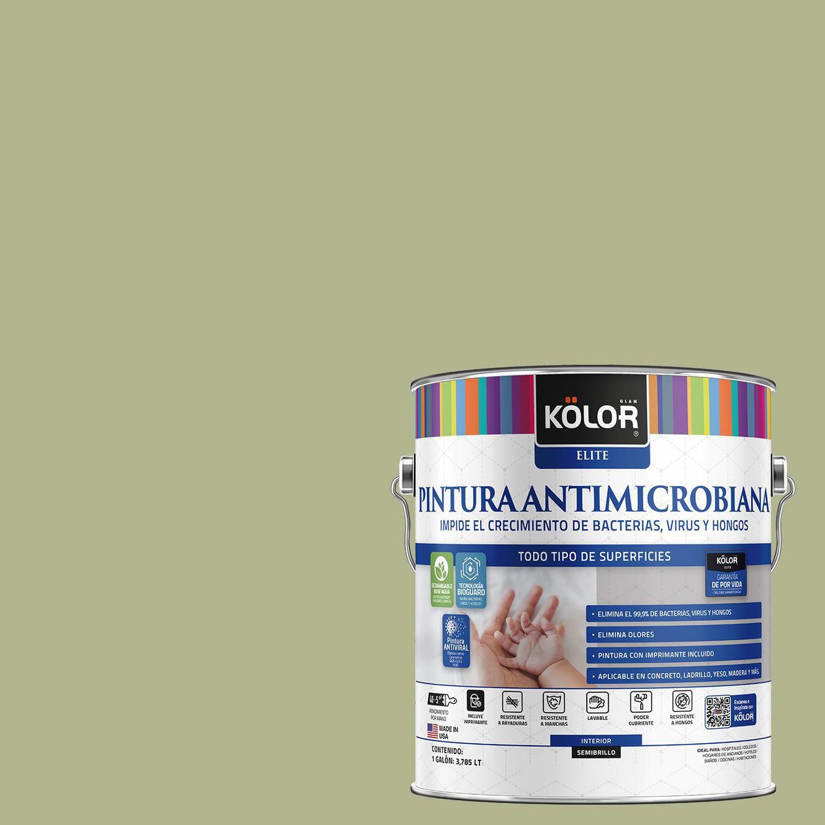 KOLOR - Pintura Antimicrobiana 1 galón(es) Semibrillante Verde Tomaya