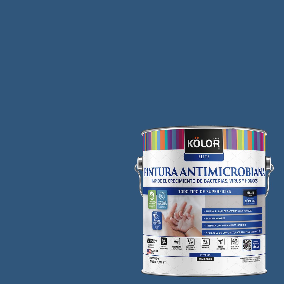 KOLOR - Pintura Antimicrobiana 1 galón(es) Semibrillante Azul Delhi