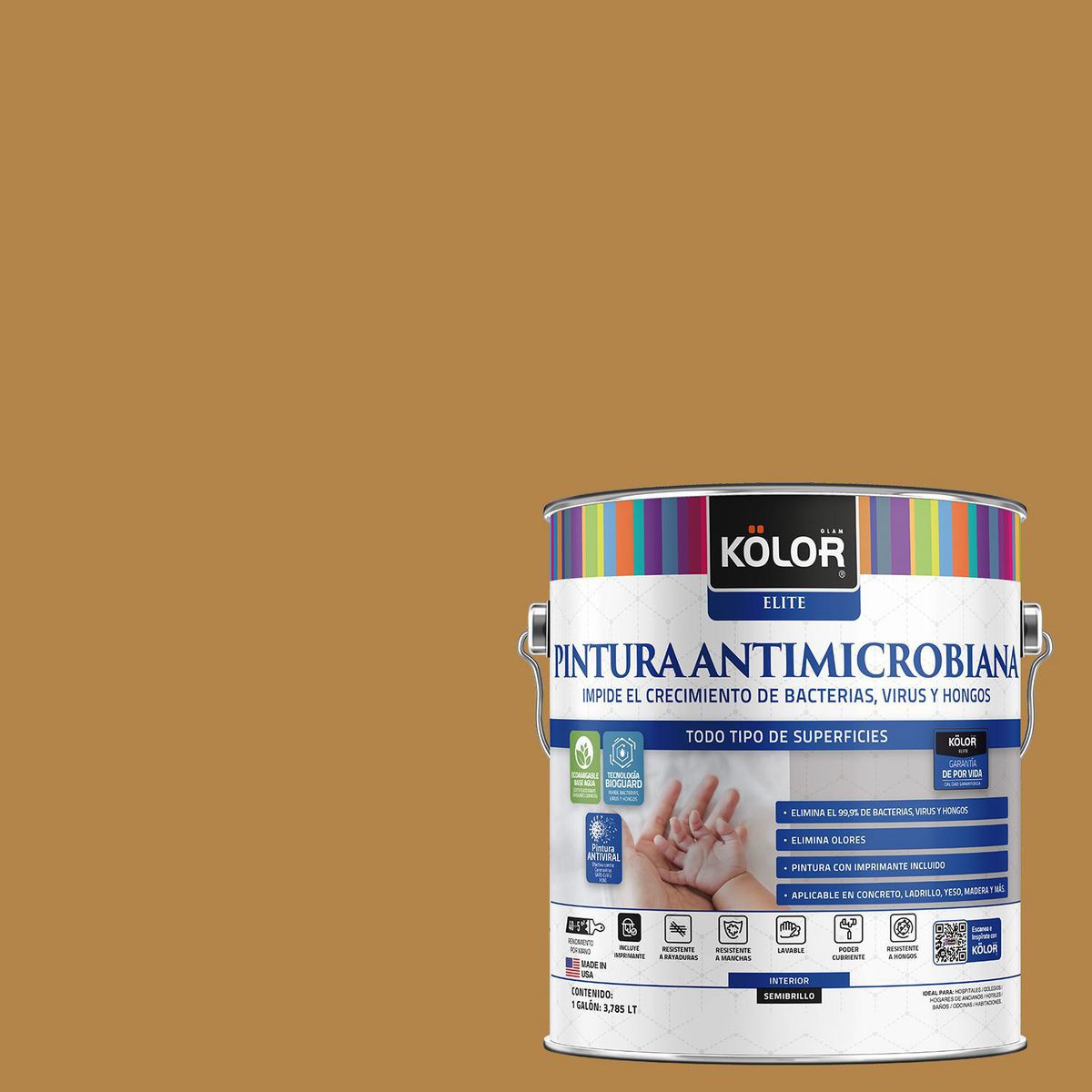 KOLOR - Pintura Antimicrobiana 1 galón(es) Semibrillante Café Maseru