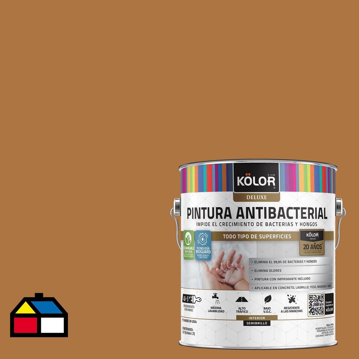 KOLOR - Pintura Antimicrobiana Semibrillante 1 galón(es) Café Bohol 