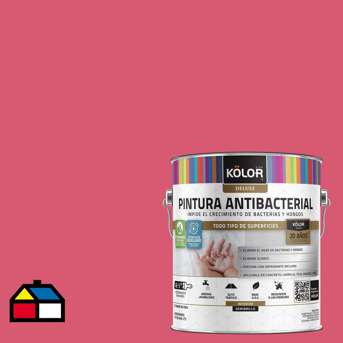 KOLOR - Pintura Antimicrobiana 1 galón(es) Semibrillante Rojo Alwar