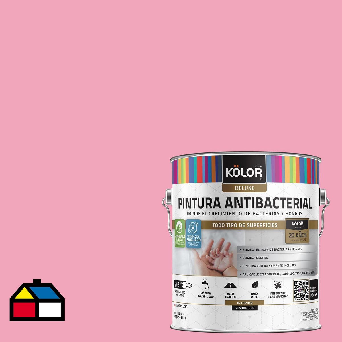 KOLOR - Pintura Antimicrobiana 1 galón(es) Semibrillante Rosado Patani