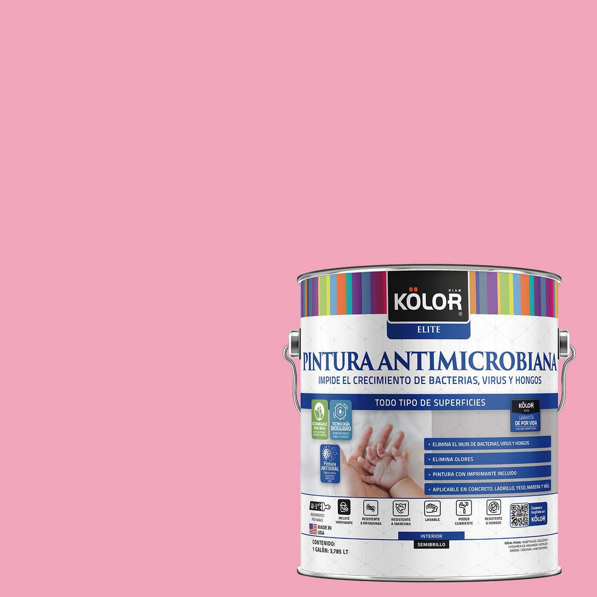 KOLOR - Pintura Antimicrobiana 1 galón(es) Semibrillante Rosado Patani