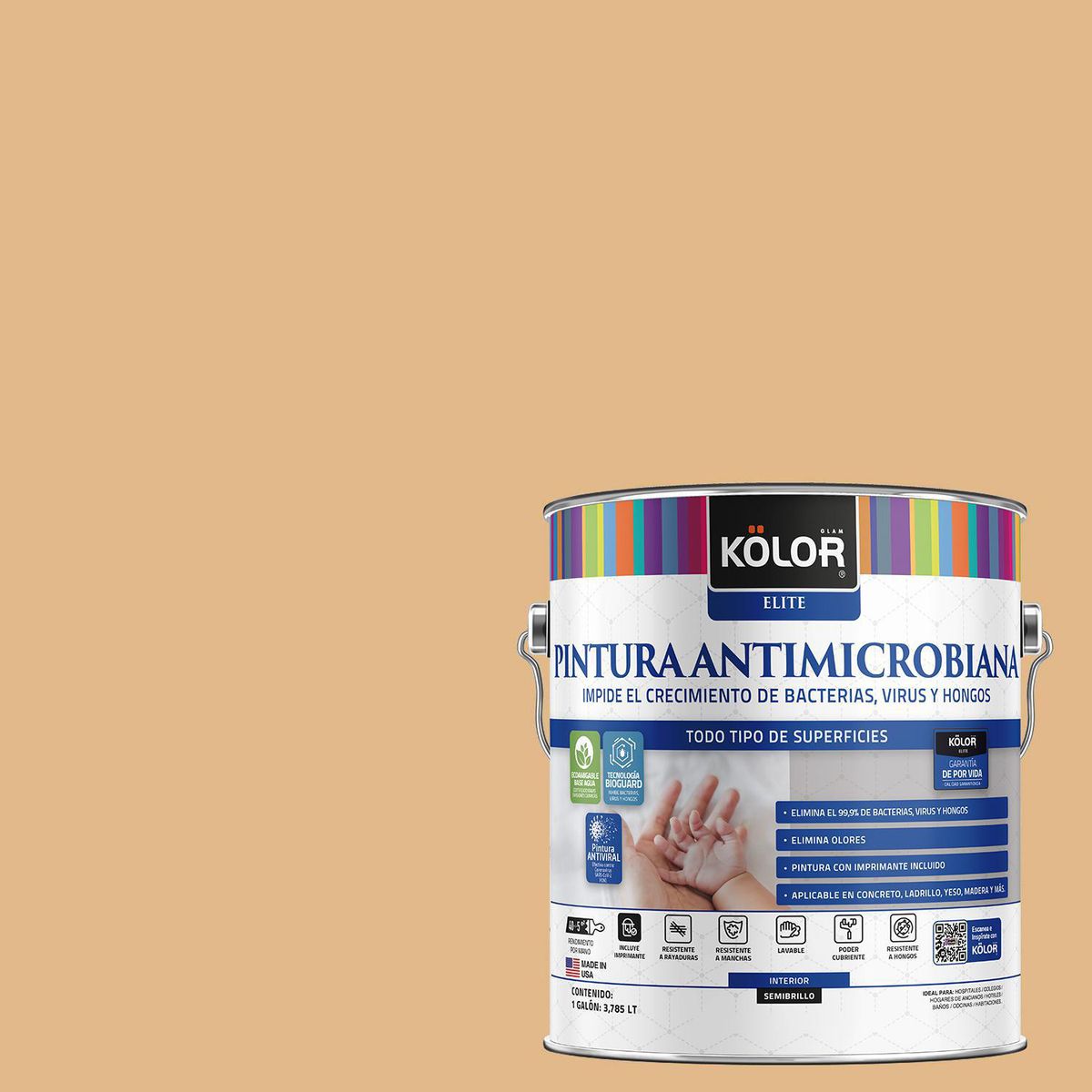 KOLOR - Pintura Antimicrobiana 1 galón(es) Semibrillante Café Grenoble