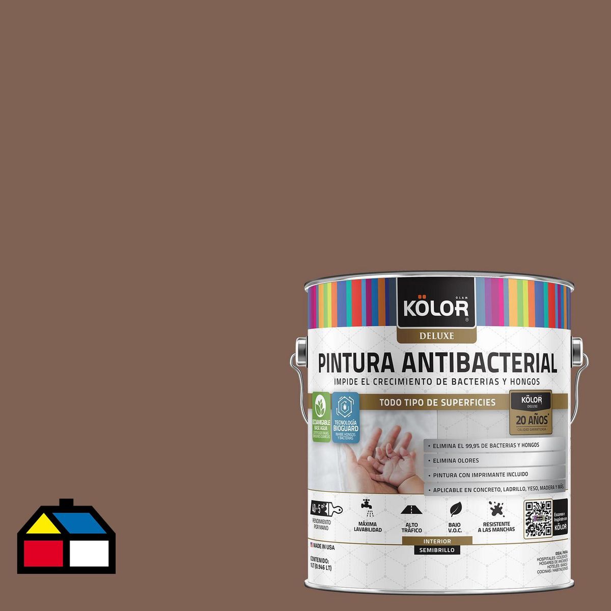 KOLOR - Pintura Antimicrobiana 1 galón(es) Semibrillante Café Yibuti