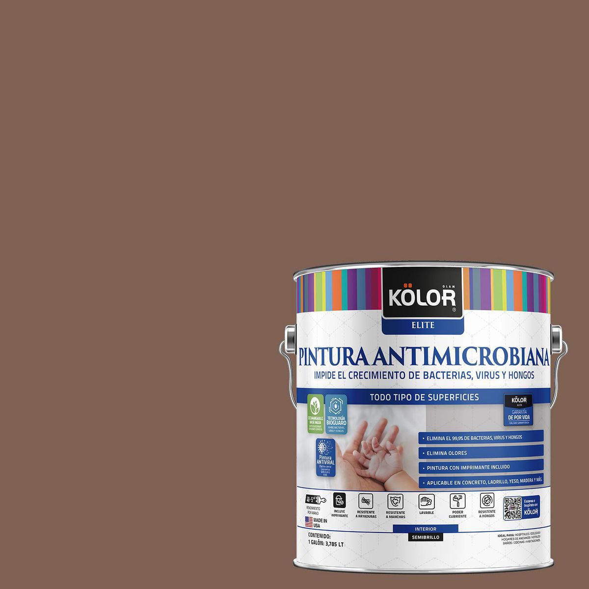 KOLOR - Pintura Antimicrobiana 1 galón(es) Semibrillante Café Yibuti