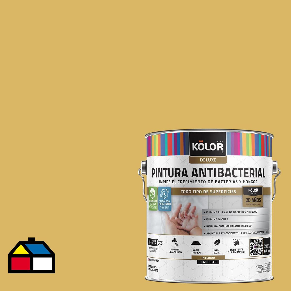 KOLOR - Pintura Antimicrobiana 1 galón(es) Semibrillante Amarillo Setúbal