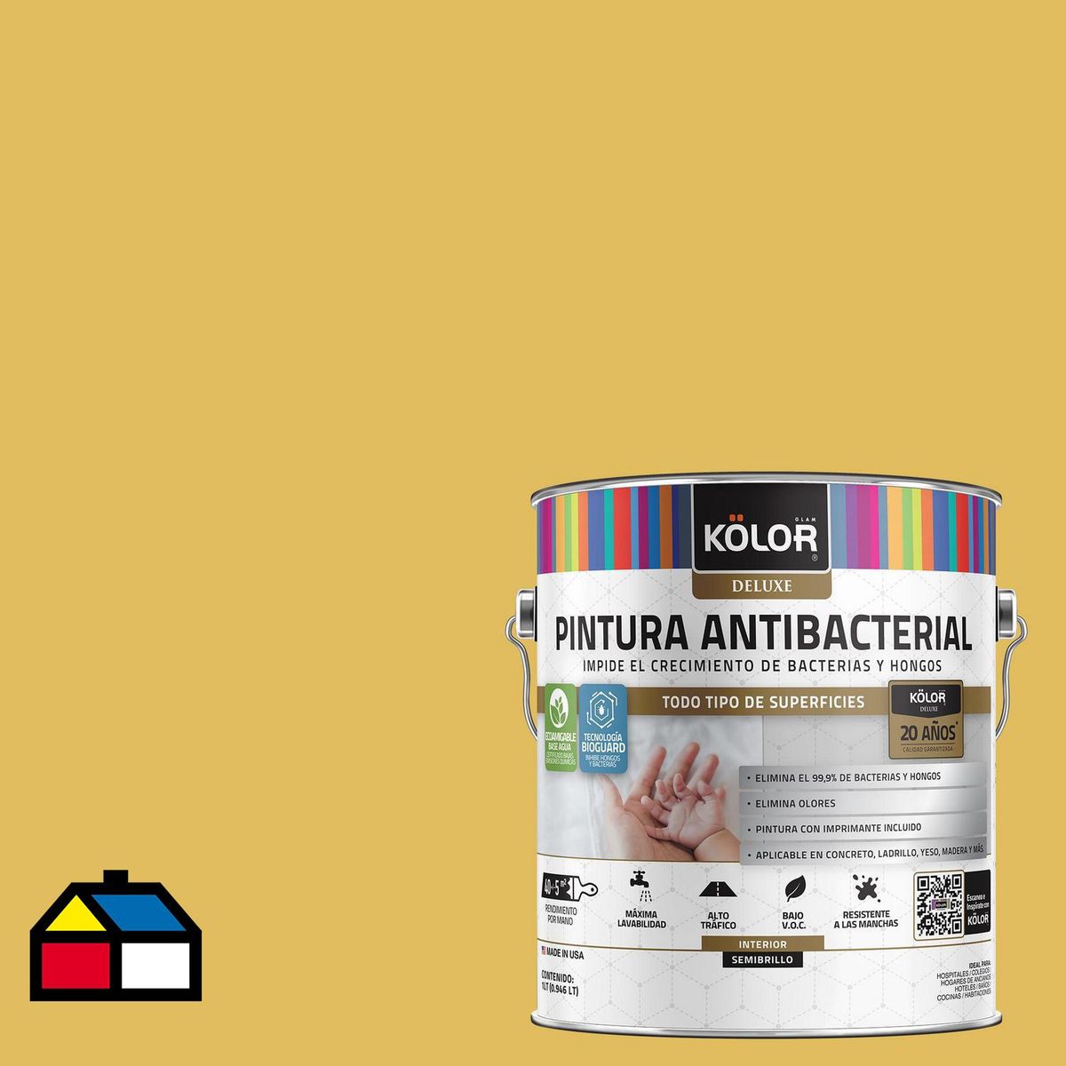 KOLOR - Pintura Antimicrobiana 1 galón(es) Semibrillante Amarillo Naduv