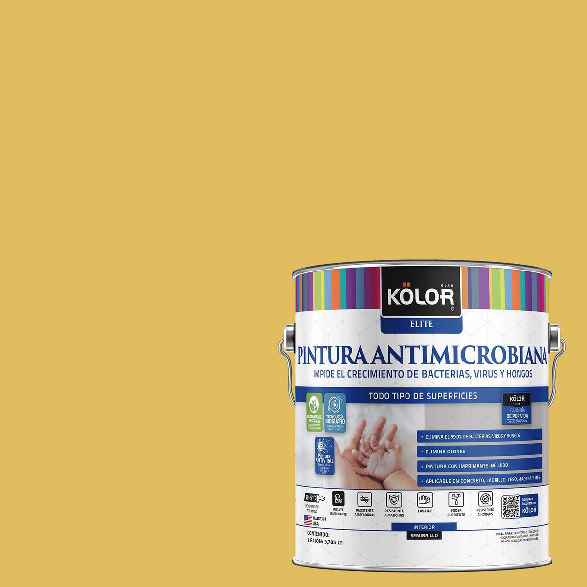 KOLOR - Pintura Antimicrobiana 1 galón(es) Semibrillante Amarillo Naduv