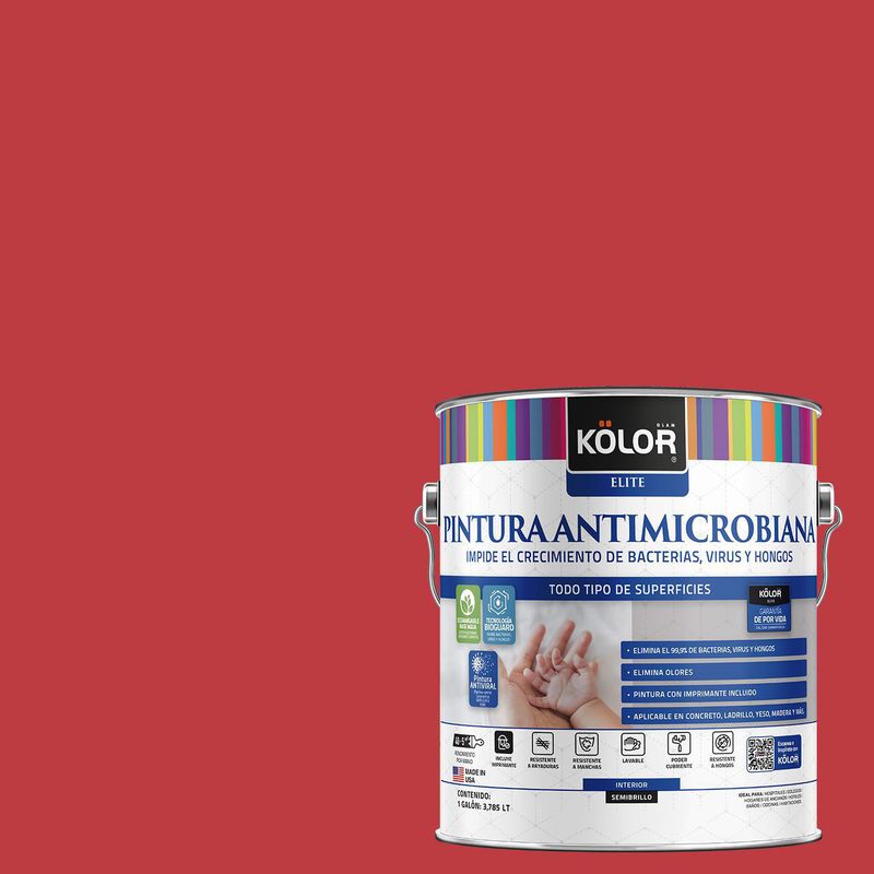 KOLOR - Pintura Antimicrobiana Semibrillante 1 galón(es) Rojo Córdova