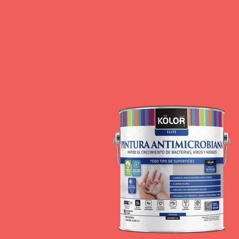 KOLOR - Pintura Antimicrobiana Semibrillante 1 galón(es) Rojo Perpiñán
