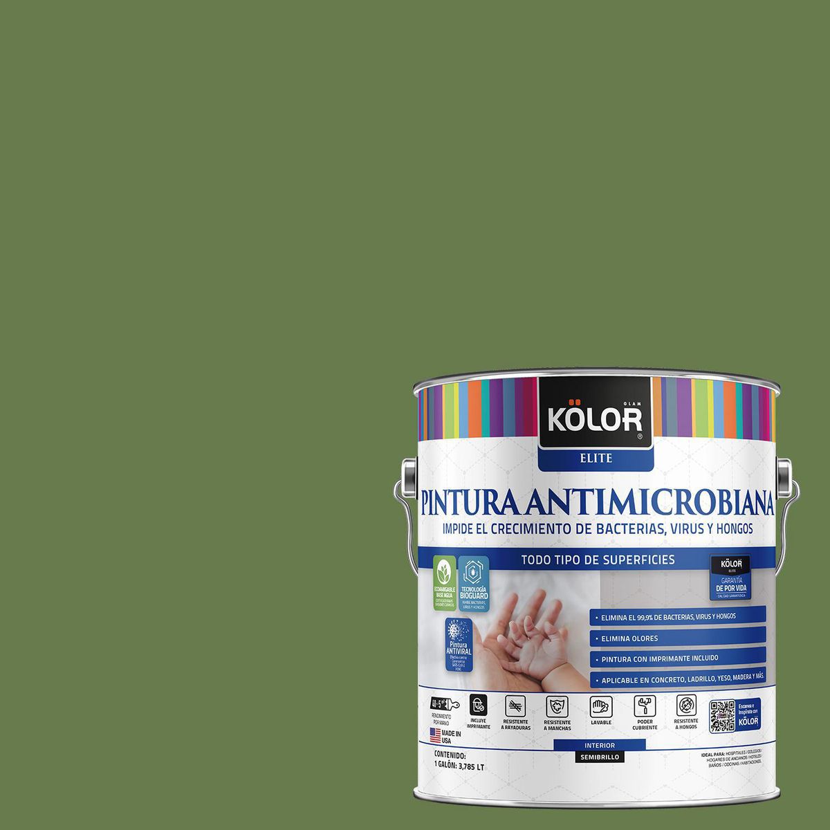 KOLOR - Pintura Antimicrobiana 1 galón(es) Semibrillante Verde Utena