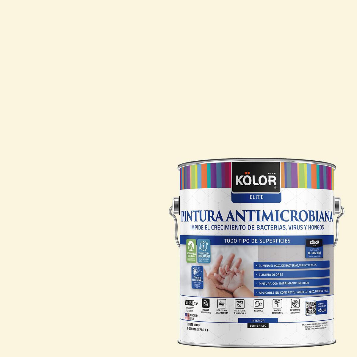 KOLOR - Pintura Antimicrobiana 1 galón(es) Semibrillante Blanco Guarda