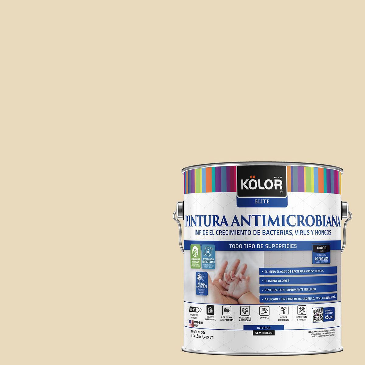 KOLOR - Pintura Antimicrobiana 1 galón(es) Semibrillante Beige Badajoz