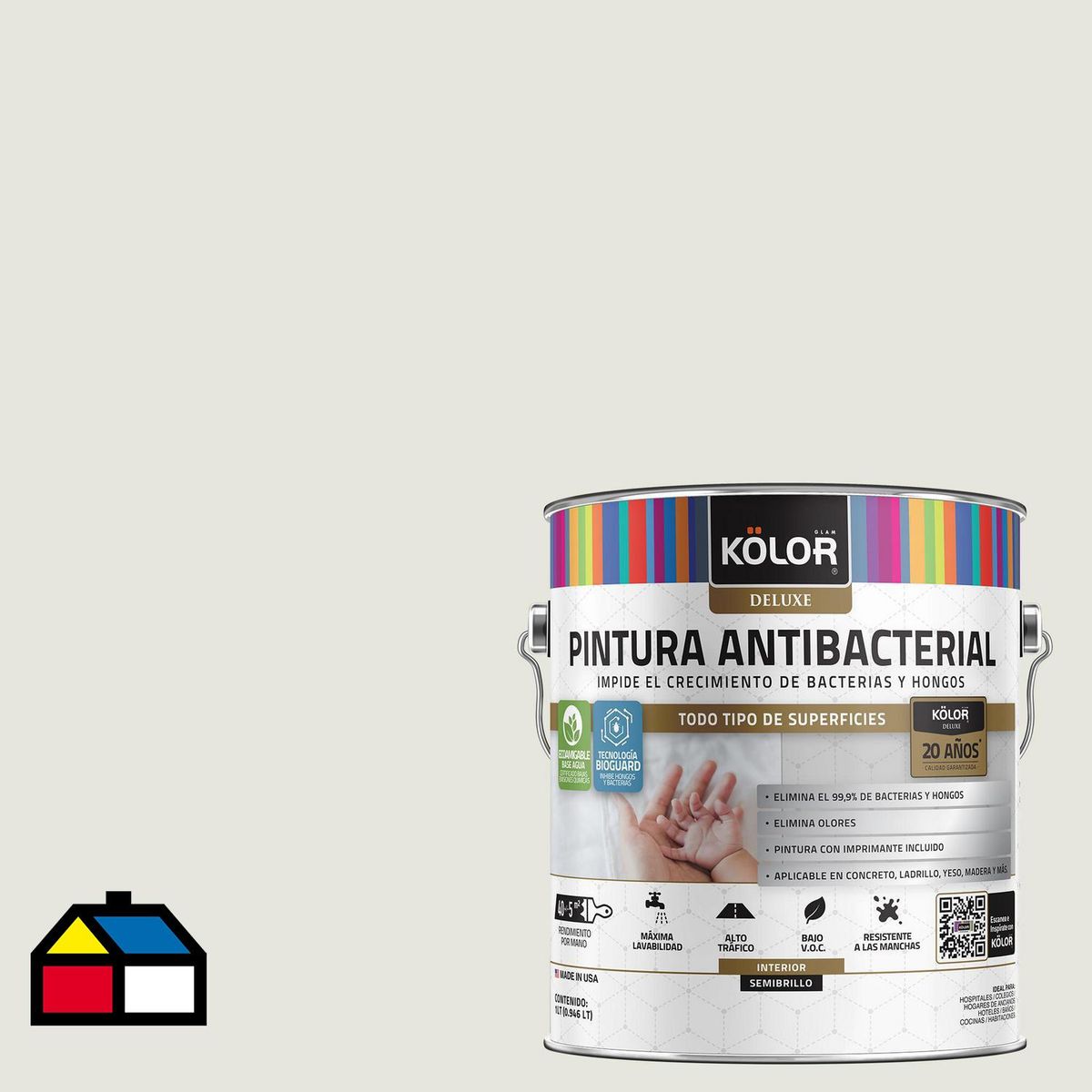 KOLOR - Pintura Antimicrobiana 1 galón(es) Semibrillante Blanco Kanpur