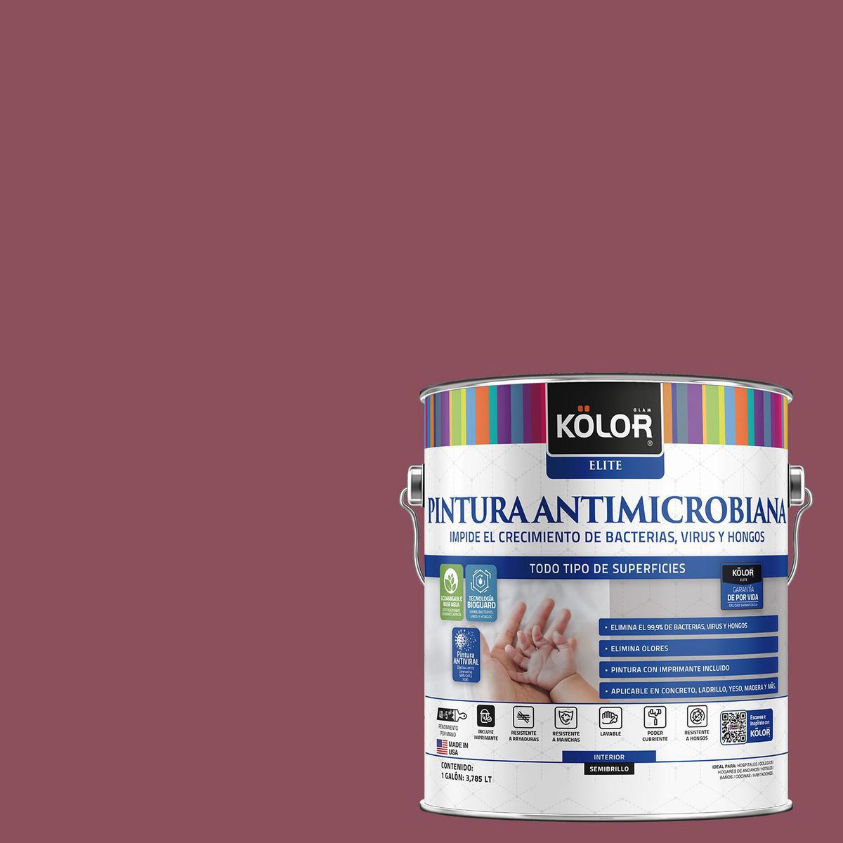 KOLOR - Pintura Antimicrobiana 1 galón(es) Semibrillante Fucsia Cabilia