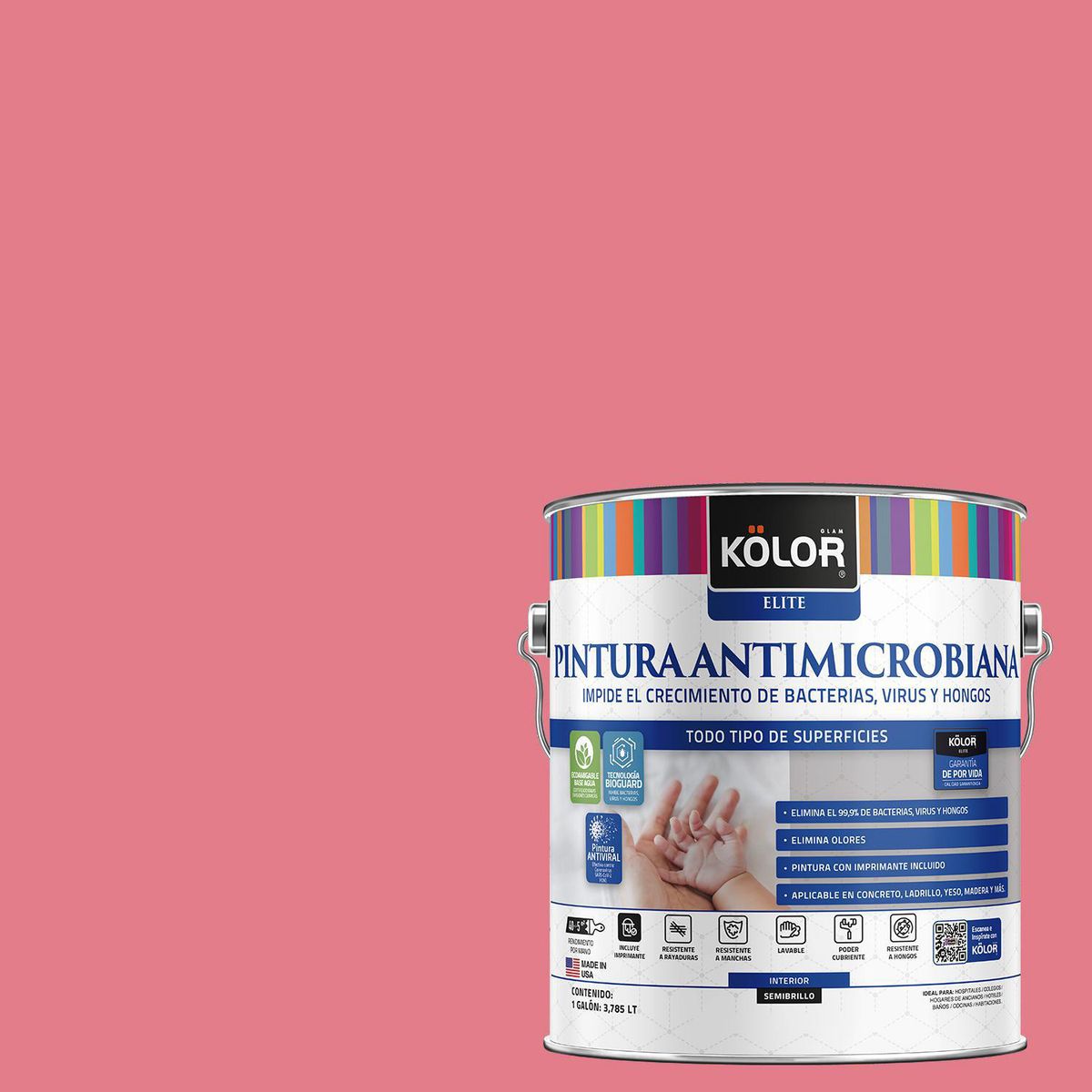 KOLOR - Pintura Antimicrobiana 1 galón(es) Semibrillante Rosado Groznyy
