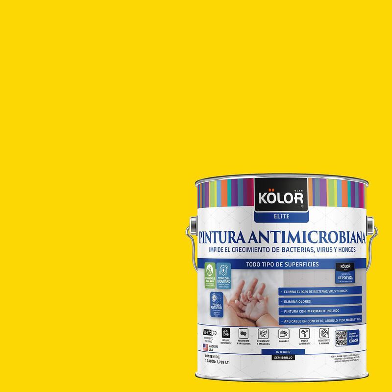 KOLOR - Pintura Antimicrobiana Semibrillante 1 galón(es) Amarillo Guspini