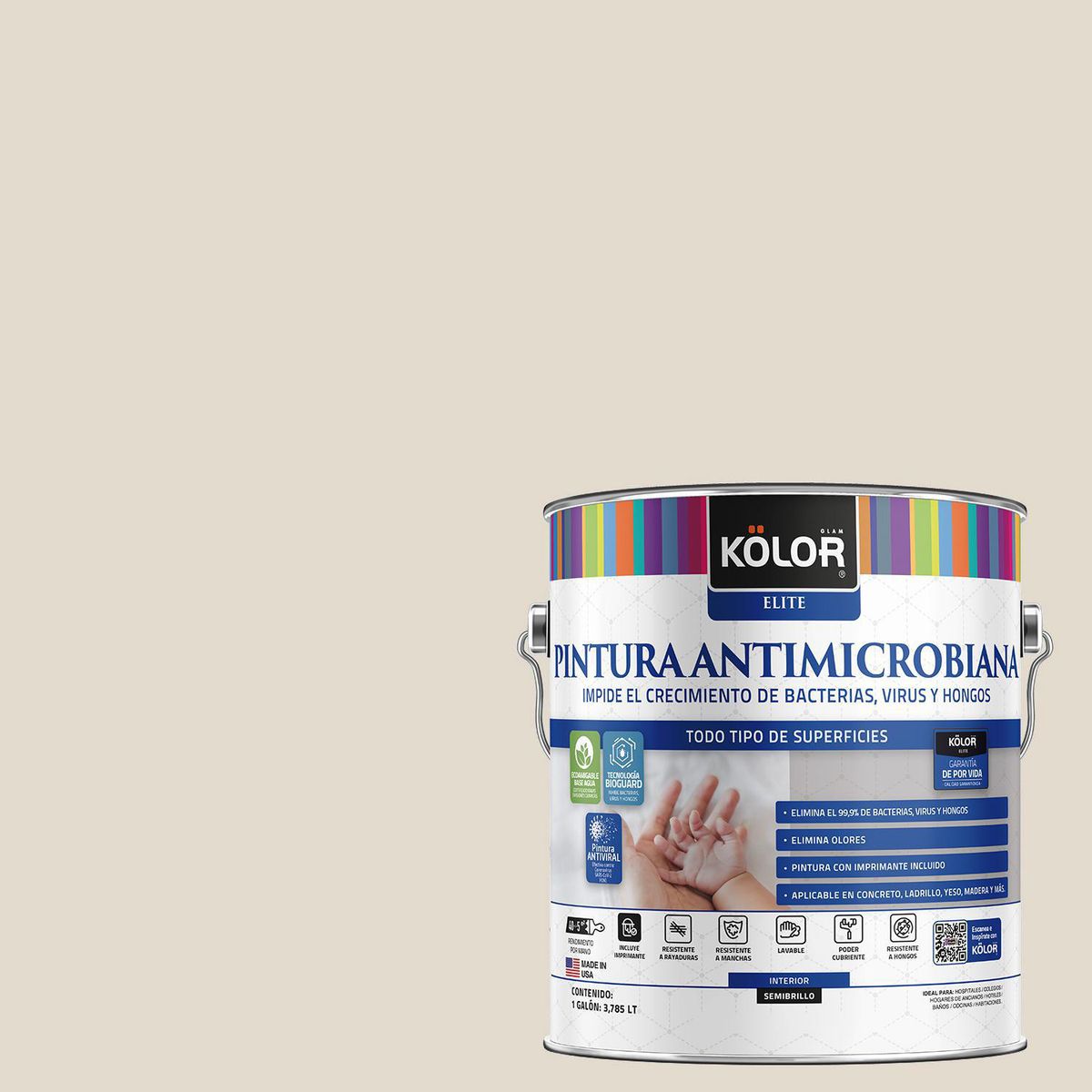 KOLOR - Pintura Antimicrobiana Semibrillante 1 galón(es) Beige Portree 