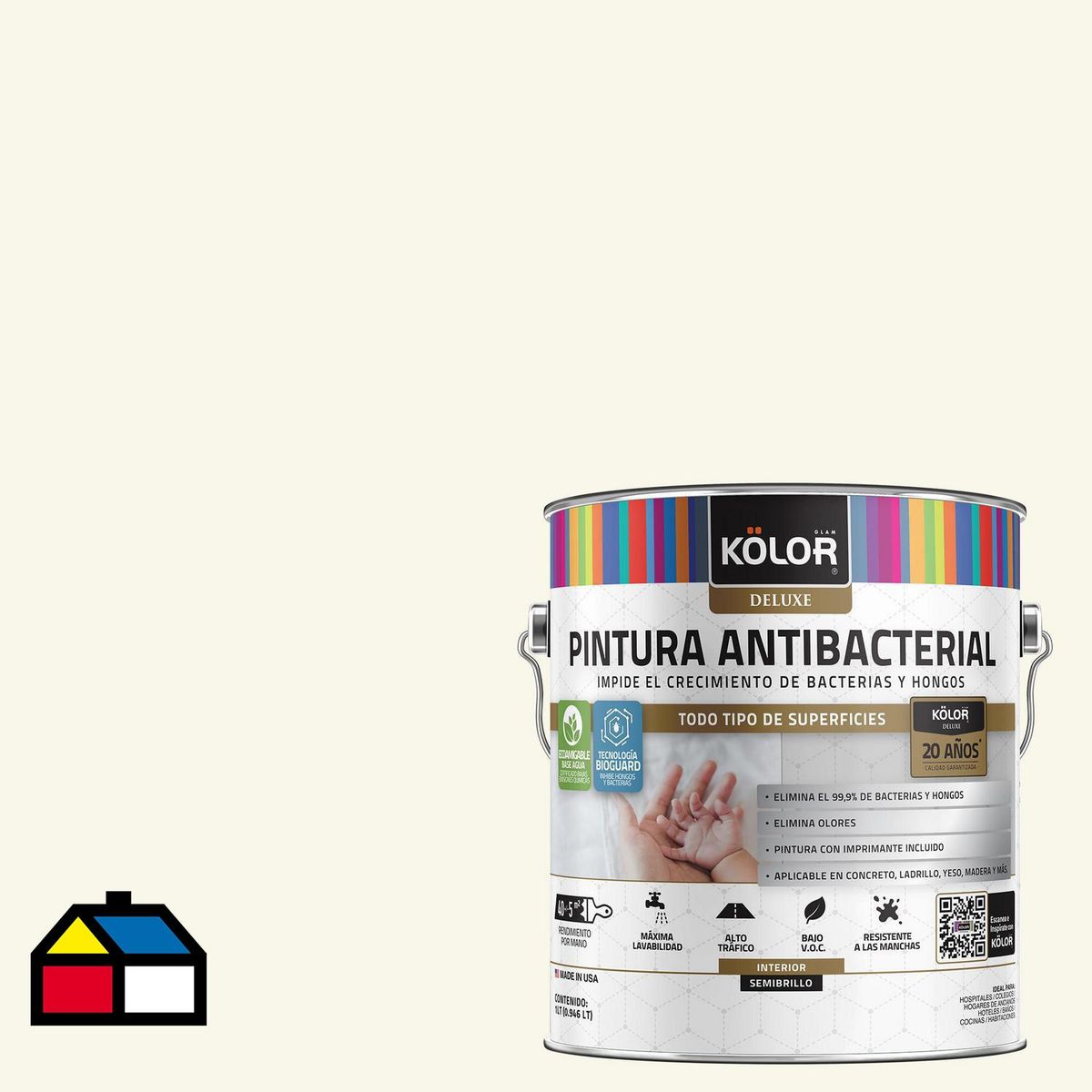 KOLOR - Pintura Antimicrobiana Semibrillante 1 galón(es) Blanco York 
