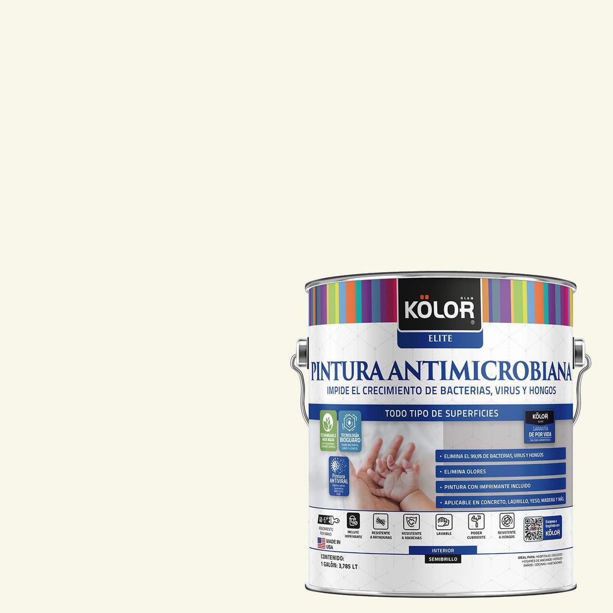 KOLOR - Pintura Antimicrobiana Semibrillante 1 galón(es) Blanco York 