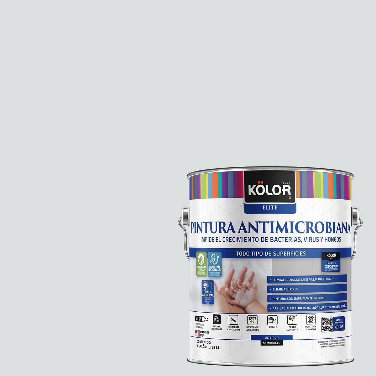KOLOR - Pintura Antimicrobiana 1 galón(es) Semibrillante Gris Kayseri