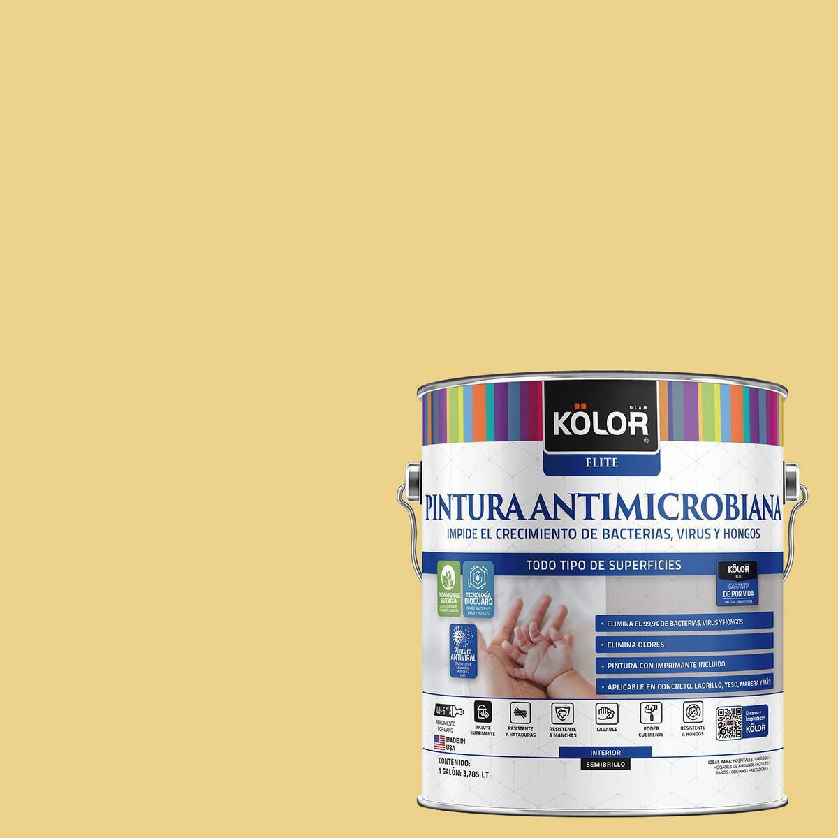 KOLOR - Pintura Antimicrobiana 1 galón(es) Semibrillante Amarillo Pernik