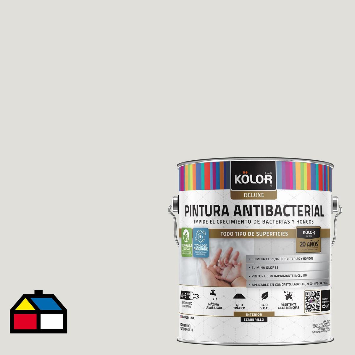 KOLOR - Pintura Antimicrobiana 1 galón(es) Semibrillante Blanco Antalya