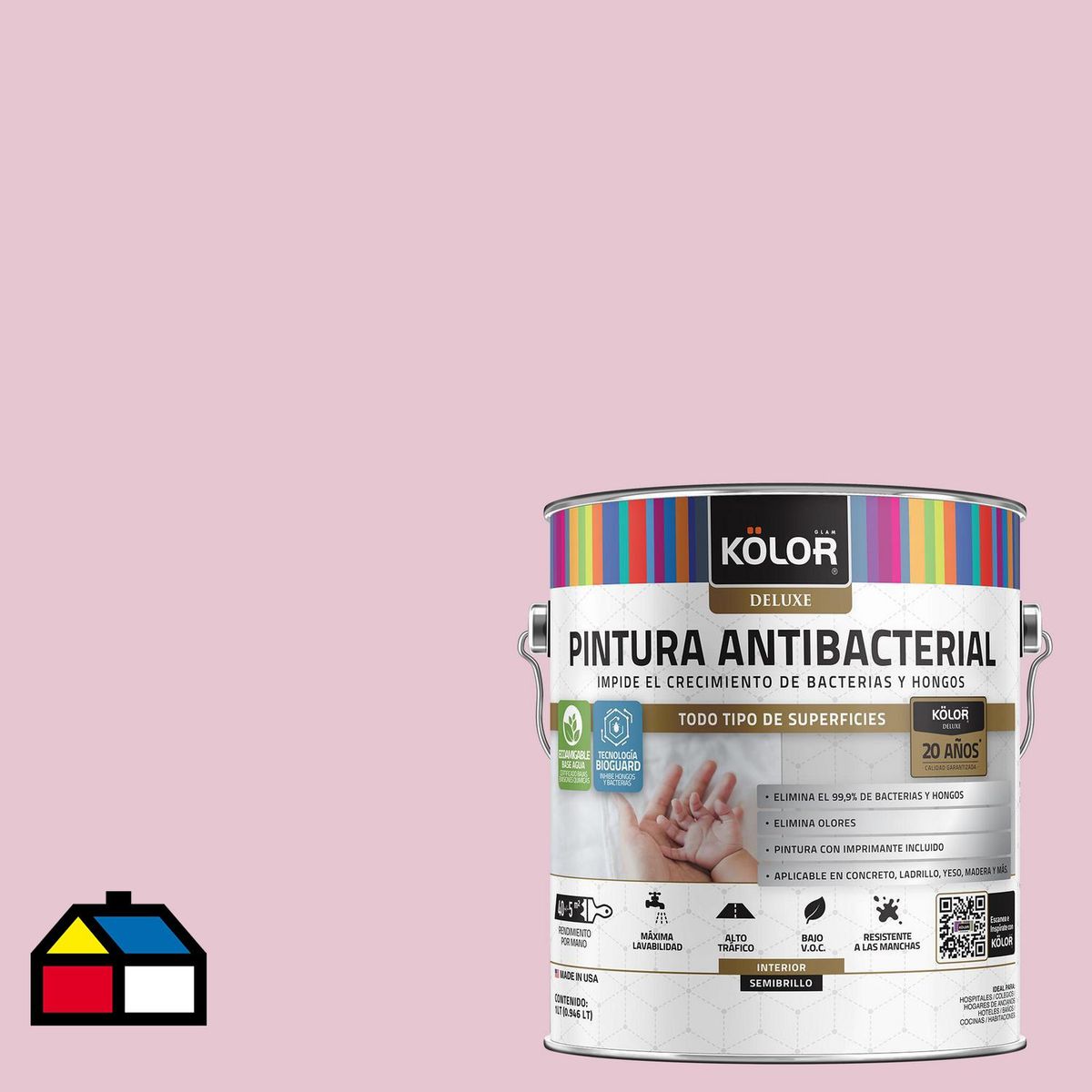 KOLOR - Pintura Antimicrobiana 1 galón(es) Semibrillante Rosado Merida
