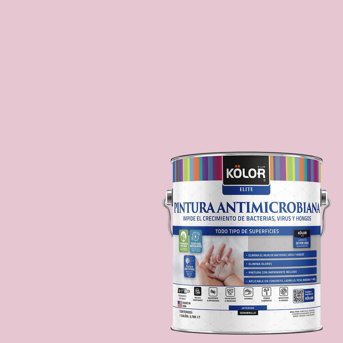 KOLOR - Pintura Antimicrobiana 1 galón(es) Semibrillante Rosado Merida