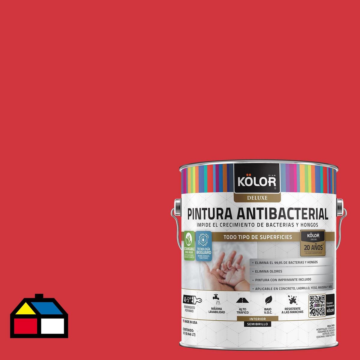 KOLOR - Pintura Antimicrobiana 1 galón(es) Semibrillante Rojo Minsk